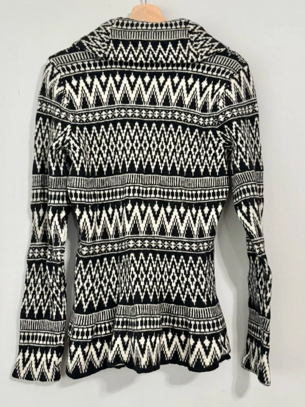 Lauren Ralph Lauren Fair Isle Knit Peplum Hem Lambswool Blend Cardigan Sweater - Picture 6 of 7